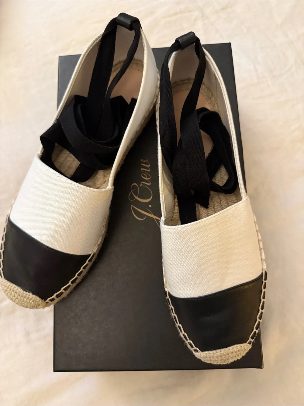 J. Crew NWT White Canvas and Black Toe Espadrille Slingbacks size 8.5
